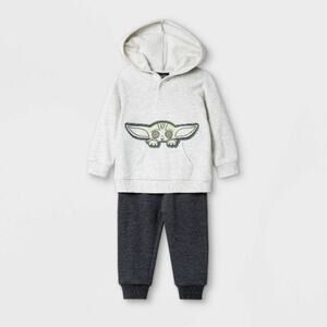 Star Wars 2pk Baby Yoda Hooded Fleece Long Sleeve Top Bottom Set 3-6  m NWT